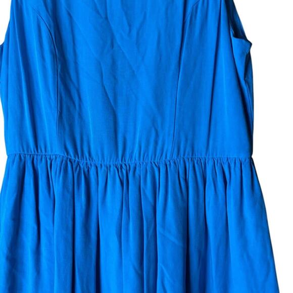 Blue Knee Length Summer Dress With Zipper Details Low Back Gathered Waist - Picture 2 of 6